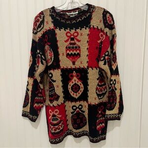 Vintage Christmas Festive Red and Black Sweater Medium